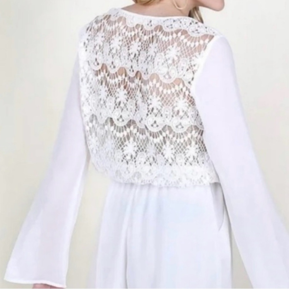Altar'd State White Romper with Intricate Boho Lace Back Size Small